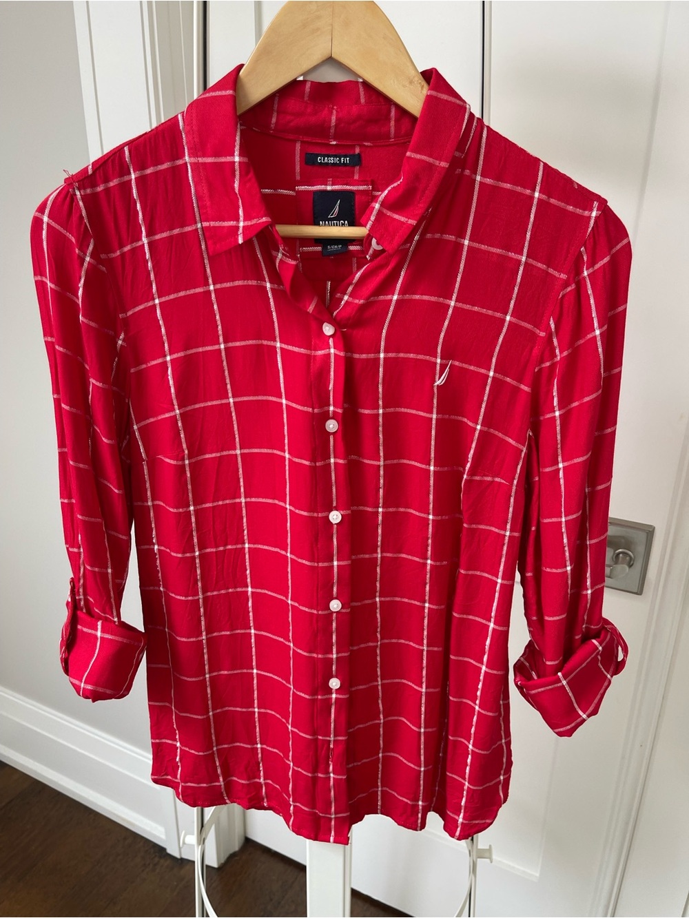 Nautica Red Windowpane Casual Button-Down Shirt